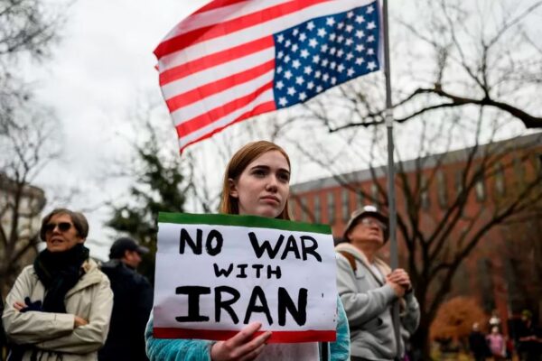 Hundreds Rally in New York’s Times Square Demanding ‘No War With Iran’ Amid Rising Tensions New York